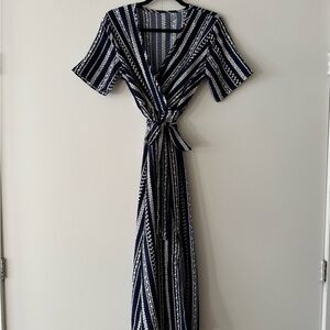 Striped Navy and White Wrap Dress